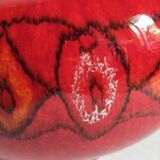 Vase tripode céramique à l'émail rouge vif vintage
