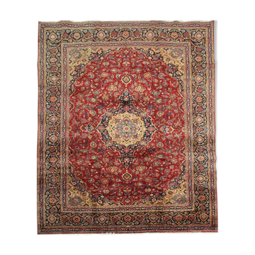 Tapis persan traditionnel fait à la main d’Ispahan en laine rouge vintage - 295x411cm