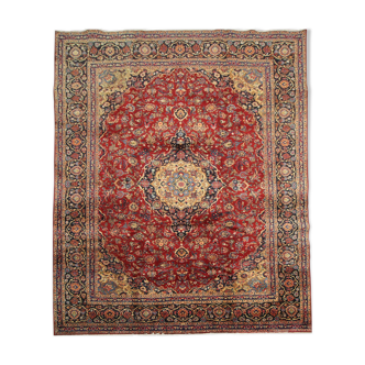 Tapis persan traditionnel fait à la main d’Ispahan en laine rouge vintage - 295x411cm