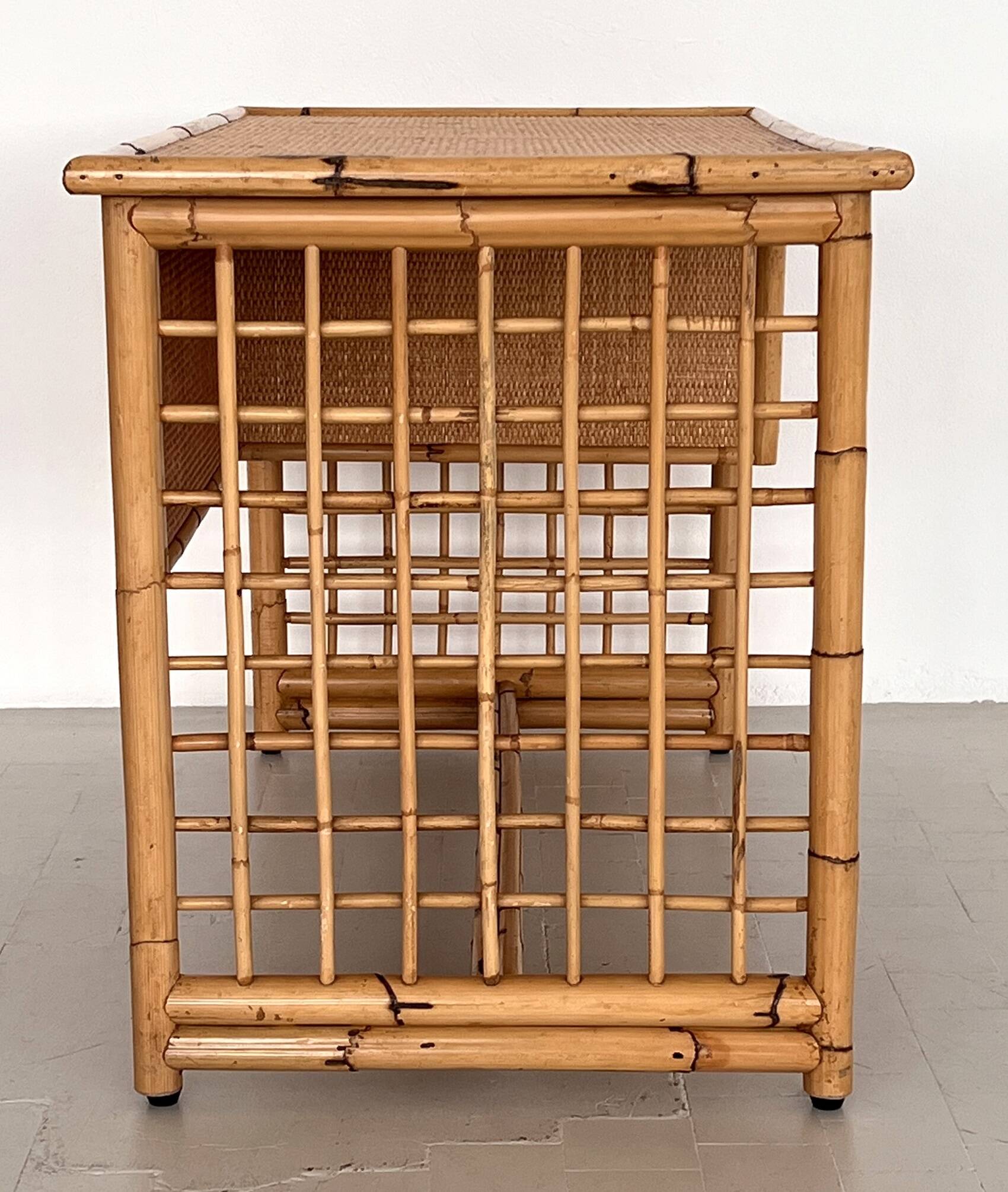 Italian Bamboo and Rattan Desk or Vanity with two Drawers, 1970s