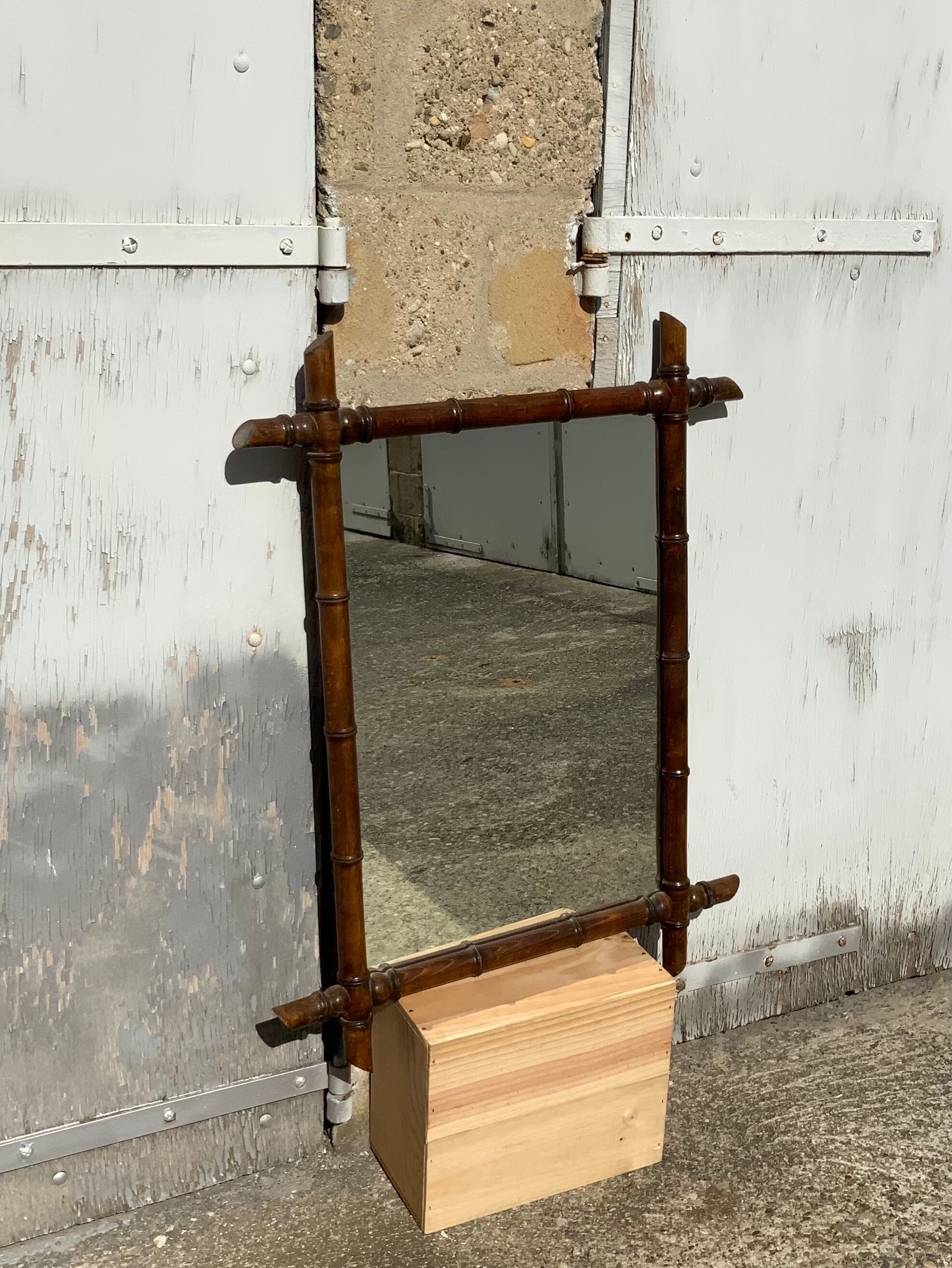Antique wooden mirror vintage bamboo style large format XL