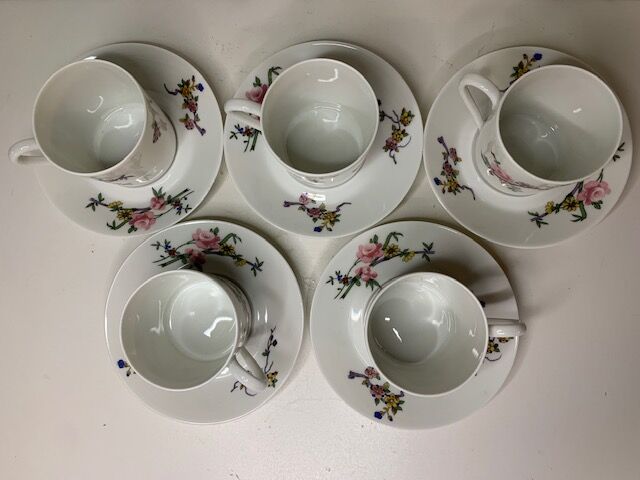 Set of 5 espresso coffee cups in Limoges Haviland porcelain