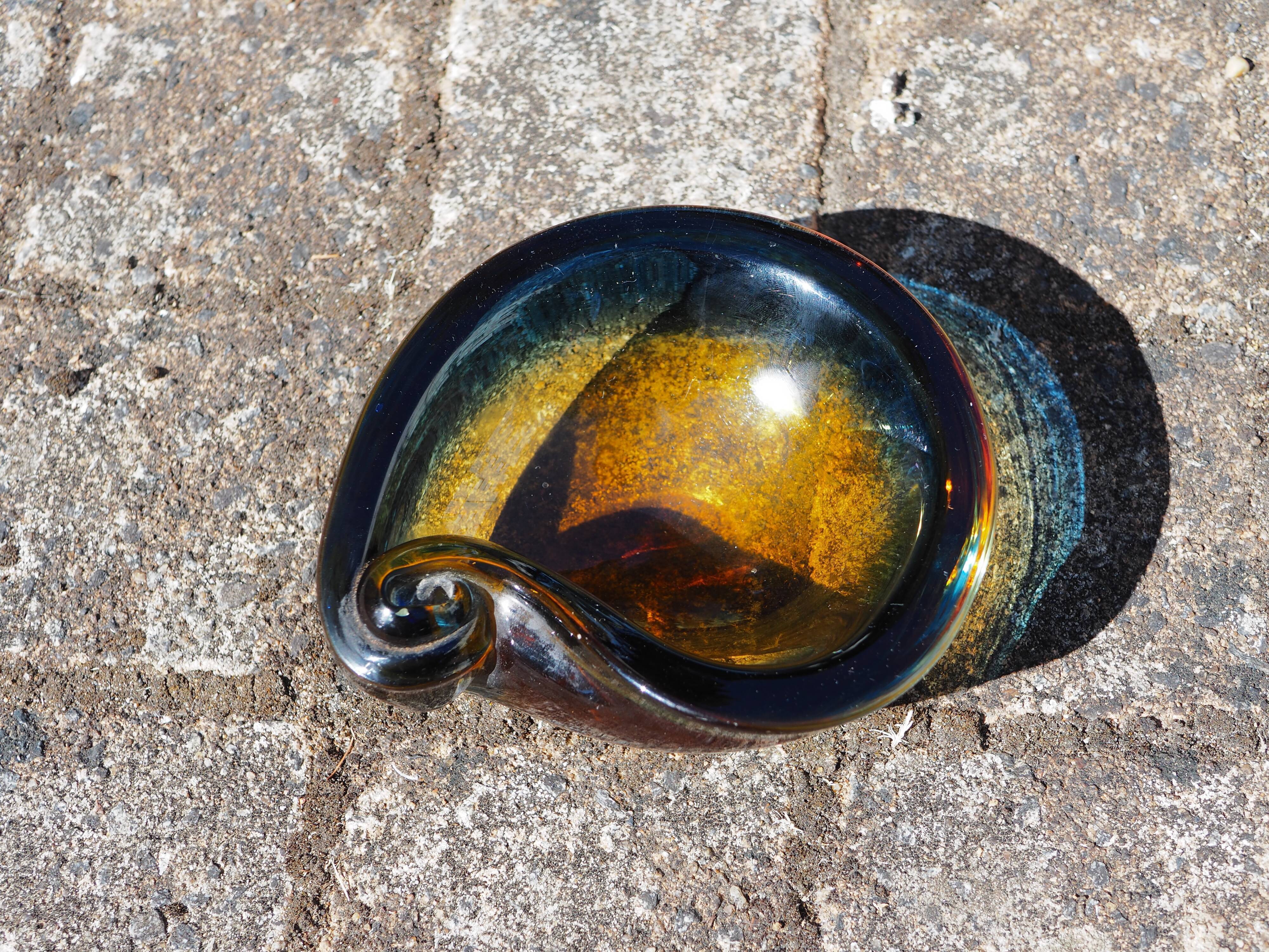 Amber & blue murano glass pocket empty and shell shape - 60s / 70s