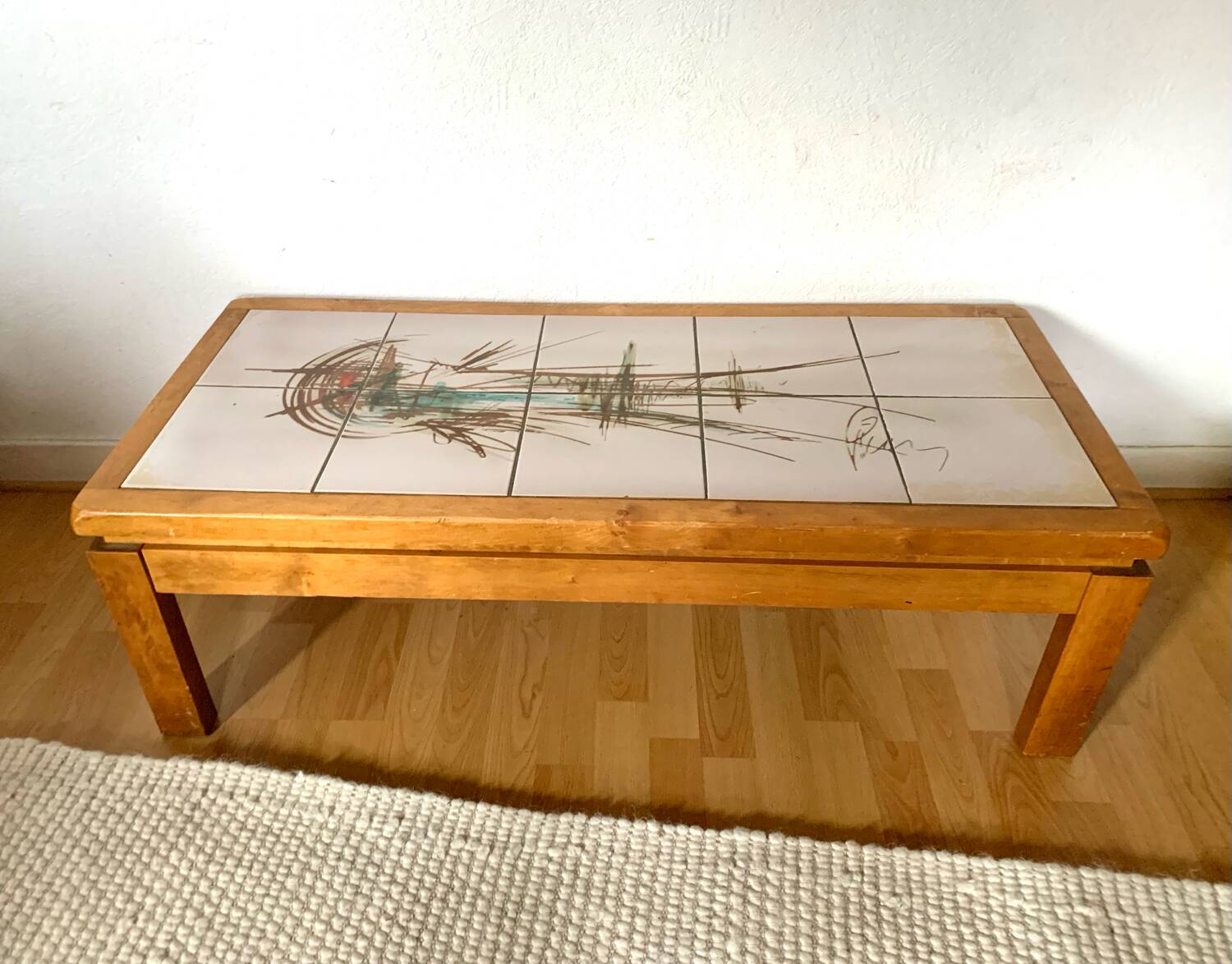 Vintage elm and ceramic coffee table