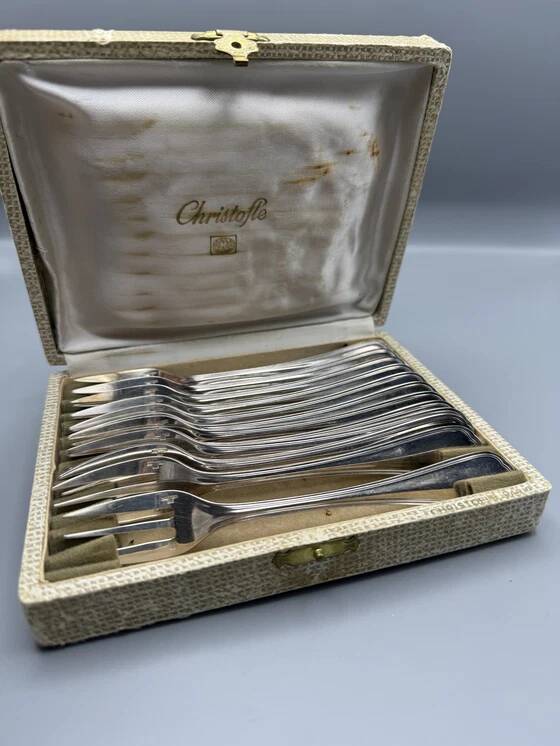 Set of 12 Christofle dessert forks made in France
