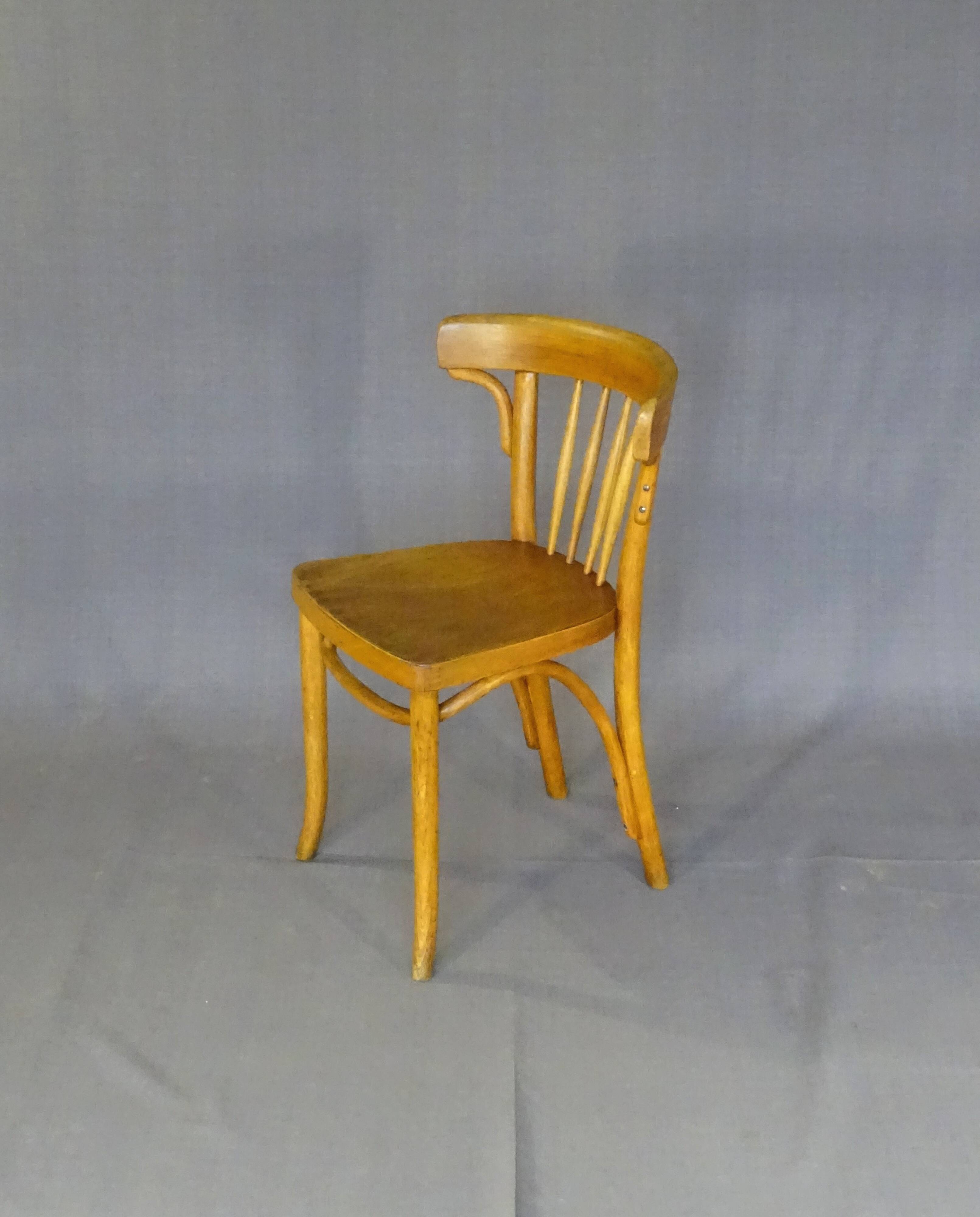 Série de 4 chaises Thonet Art déco bistrot blondes 1930