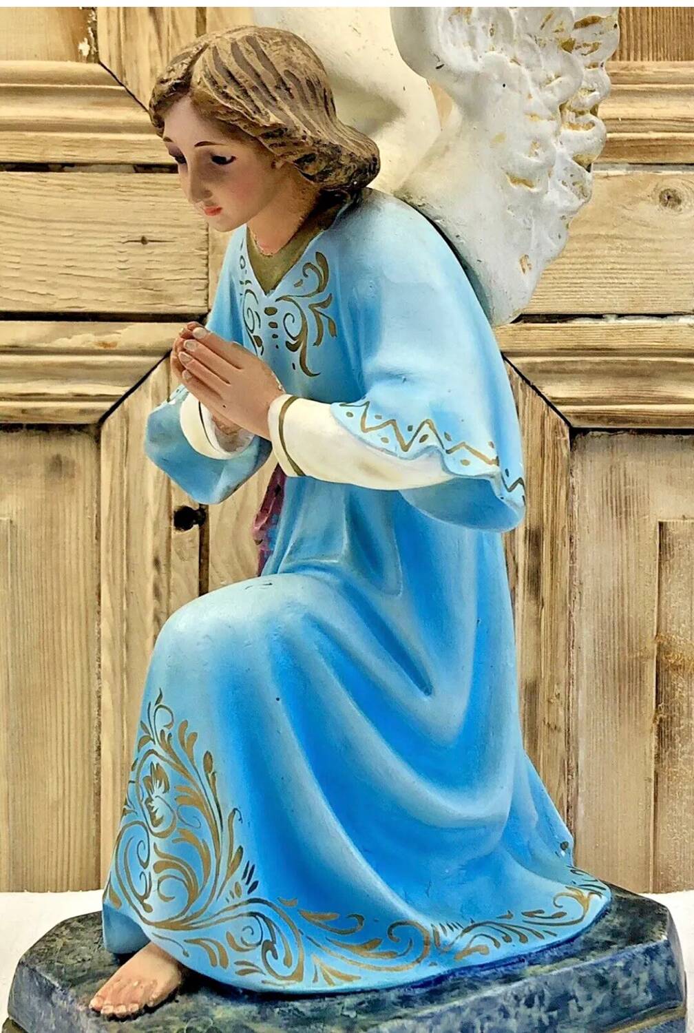Large altar angel 42.5 cm plaster church statue sulphide eyes XIX