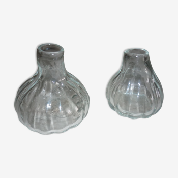 Set of 2 transparent blown glass vases