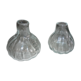 Set of 2 transparent blown glass vases