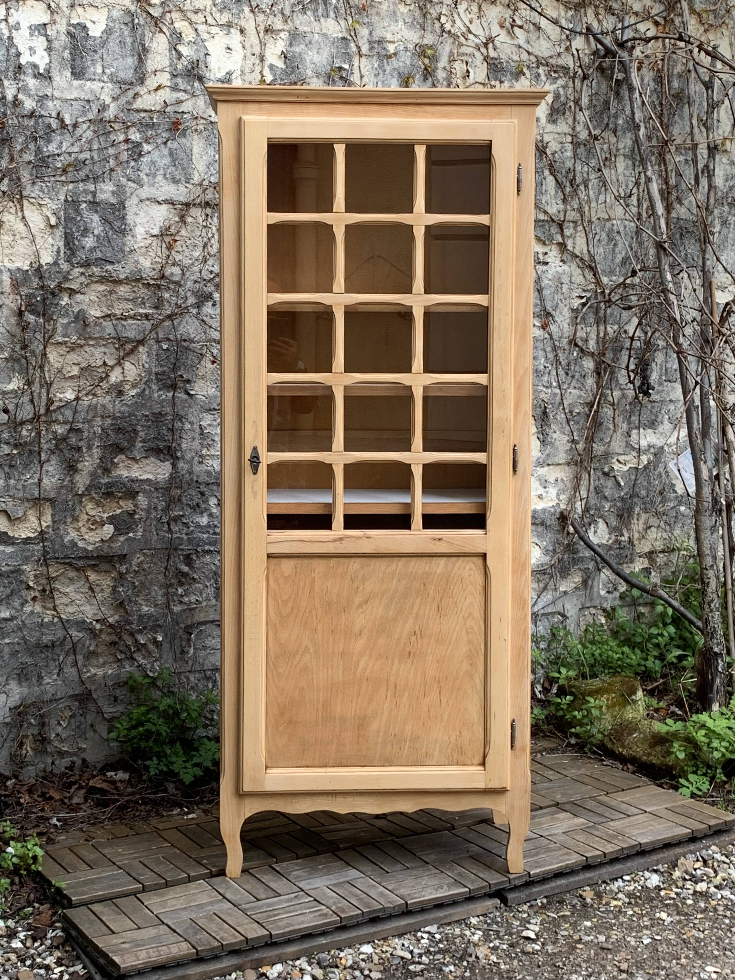 Parisian glass cabinet, raw wood, 1960s