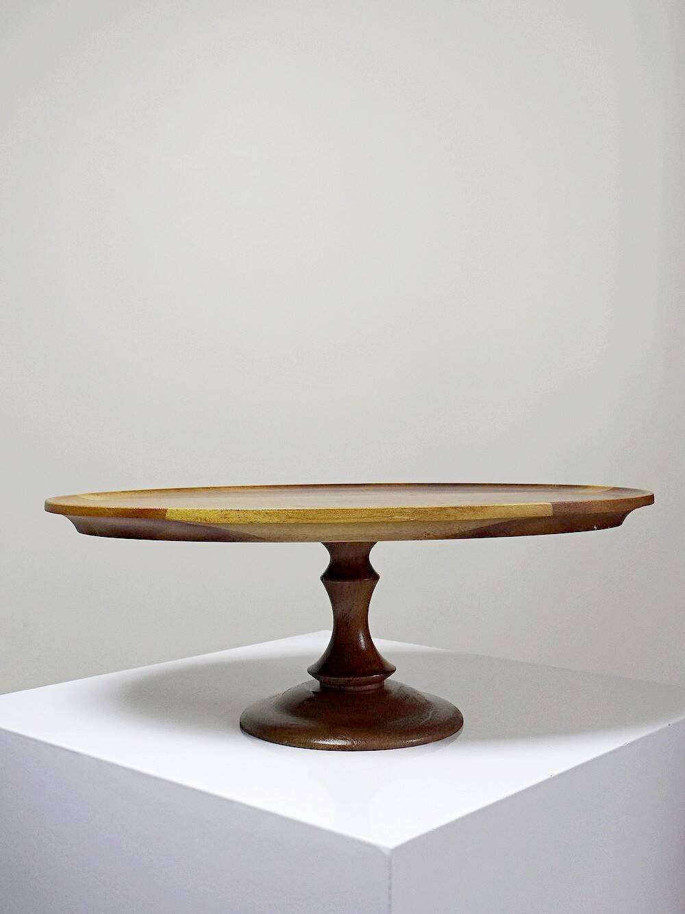 Vintage turned oval wooden display stand