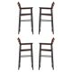 Set of 4 bar stools with backrest, dark brown leather and black metallic rubber.