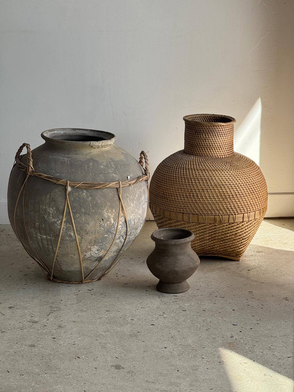 Basket jar in traditional Indonesian wickerwork H48 D40