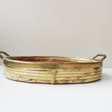 Rattan and brass tray, Gabriella Crespi style serving tray ​