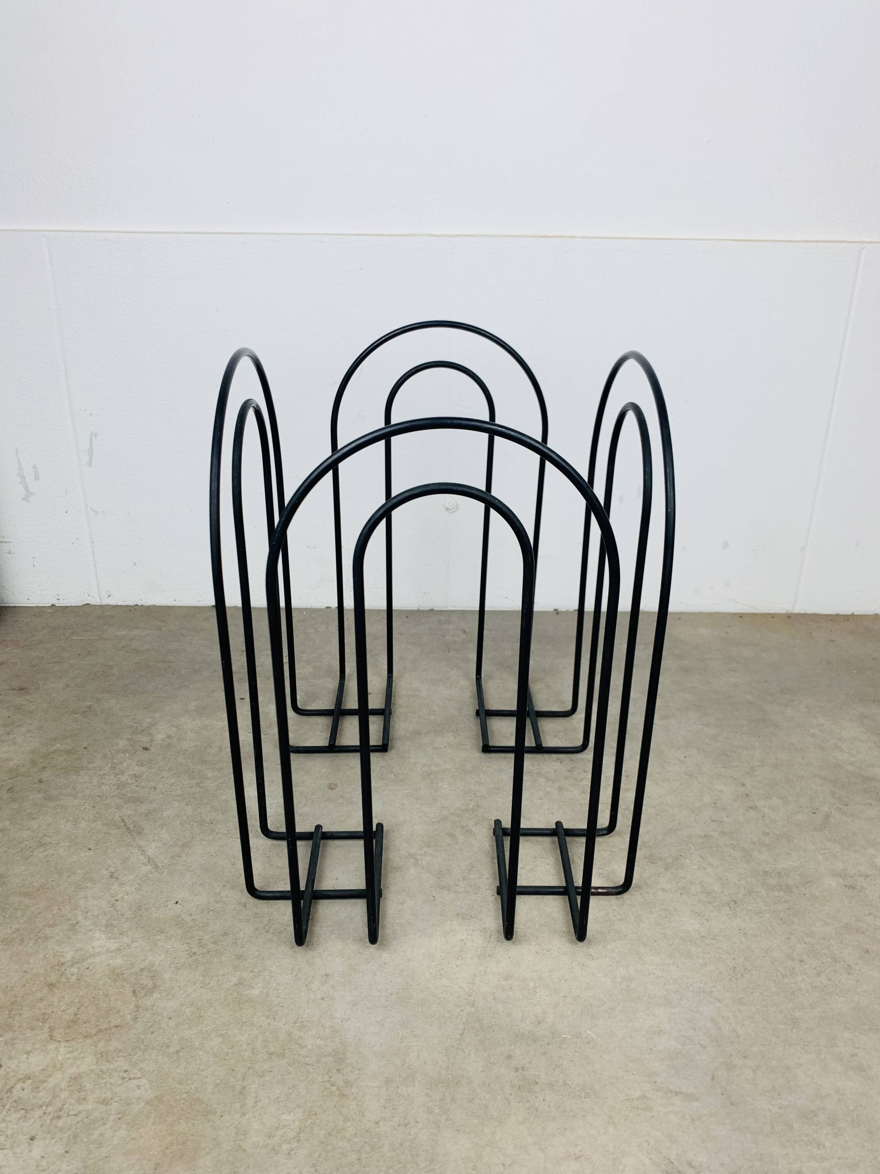 Postmodern metal magazine rack, black, 1980s.