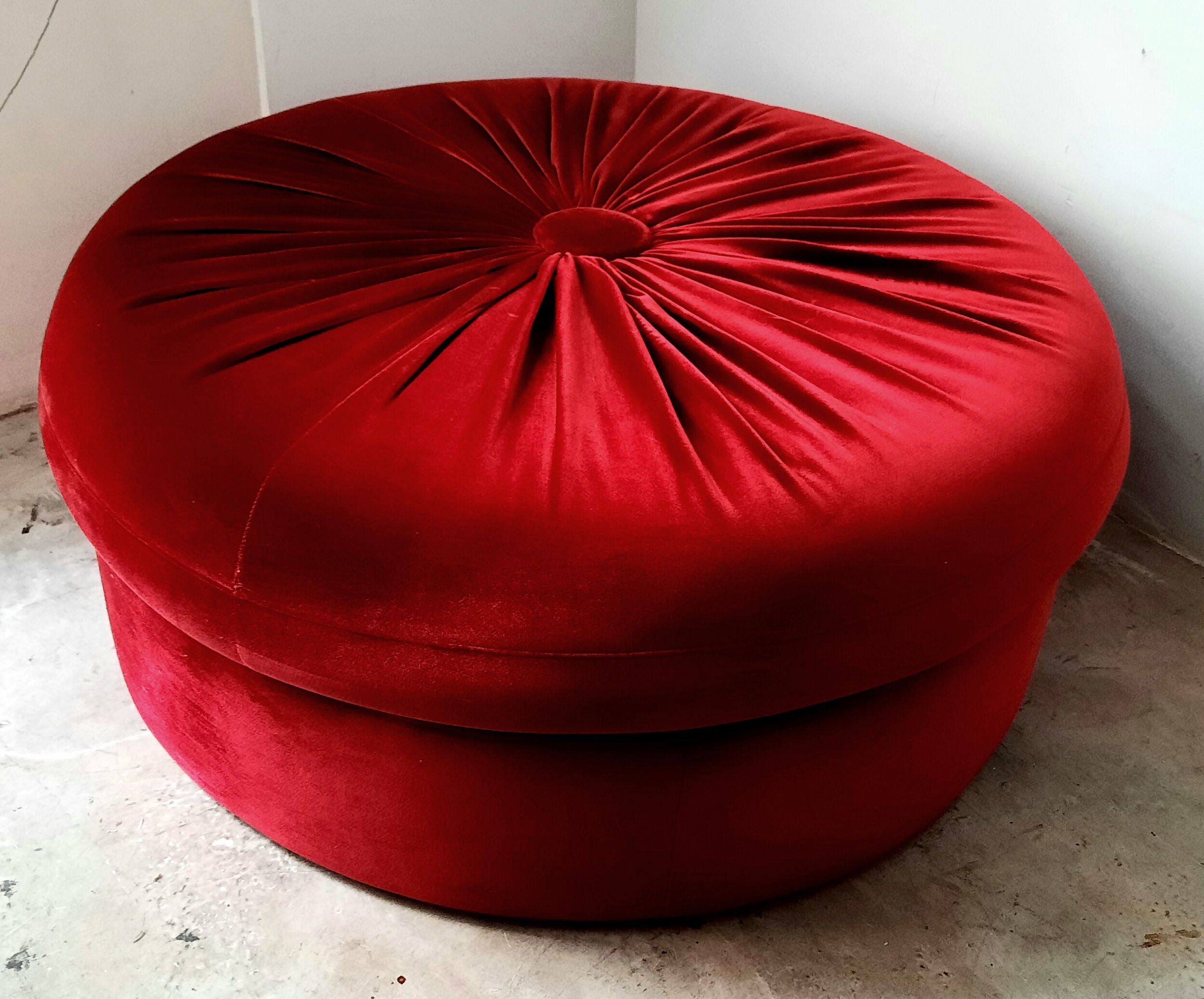 Large Red Velvet Pouf Boudoir / Rococo style