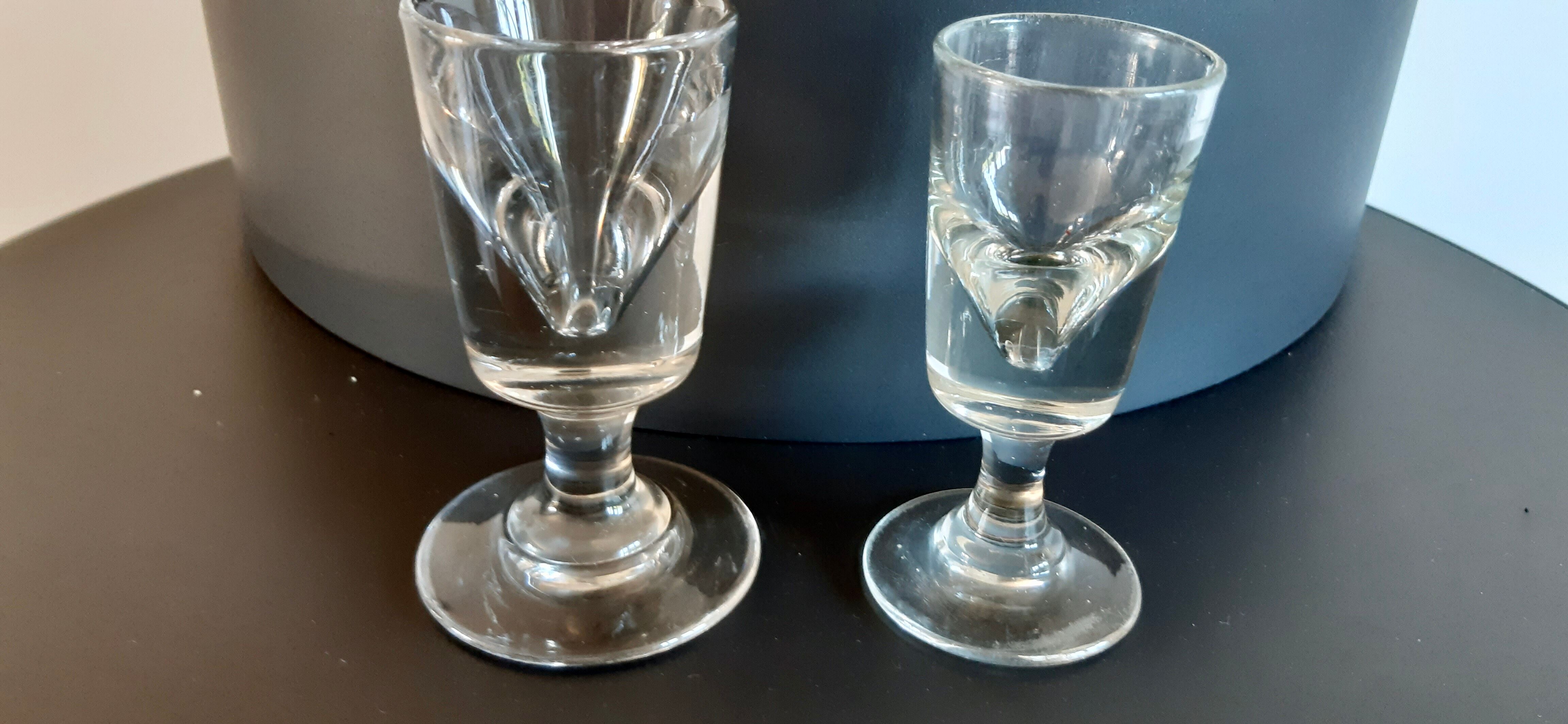 Duo of absinthe glasses thick bottoms artisanal manufacture late nineteenth century