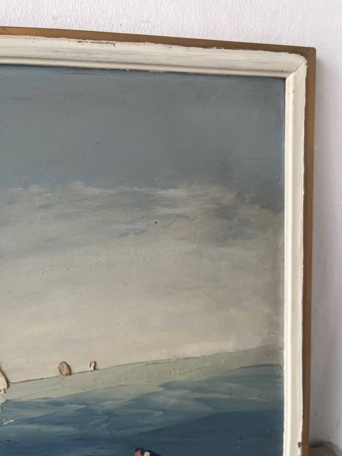 Marine, "Red Sail" technique with knife on panel signed Riccy.