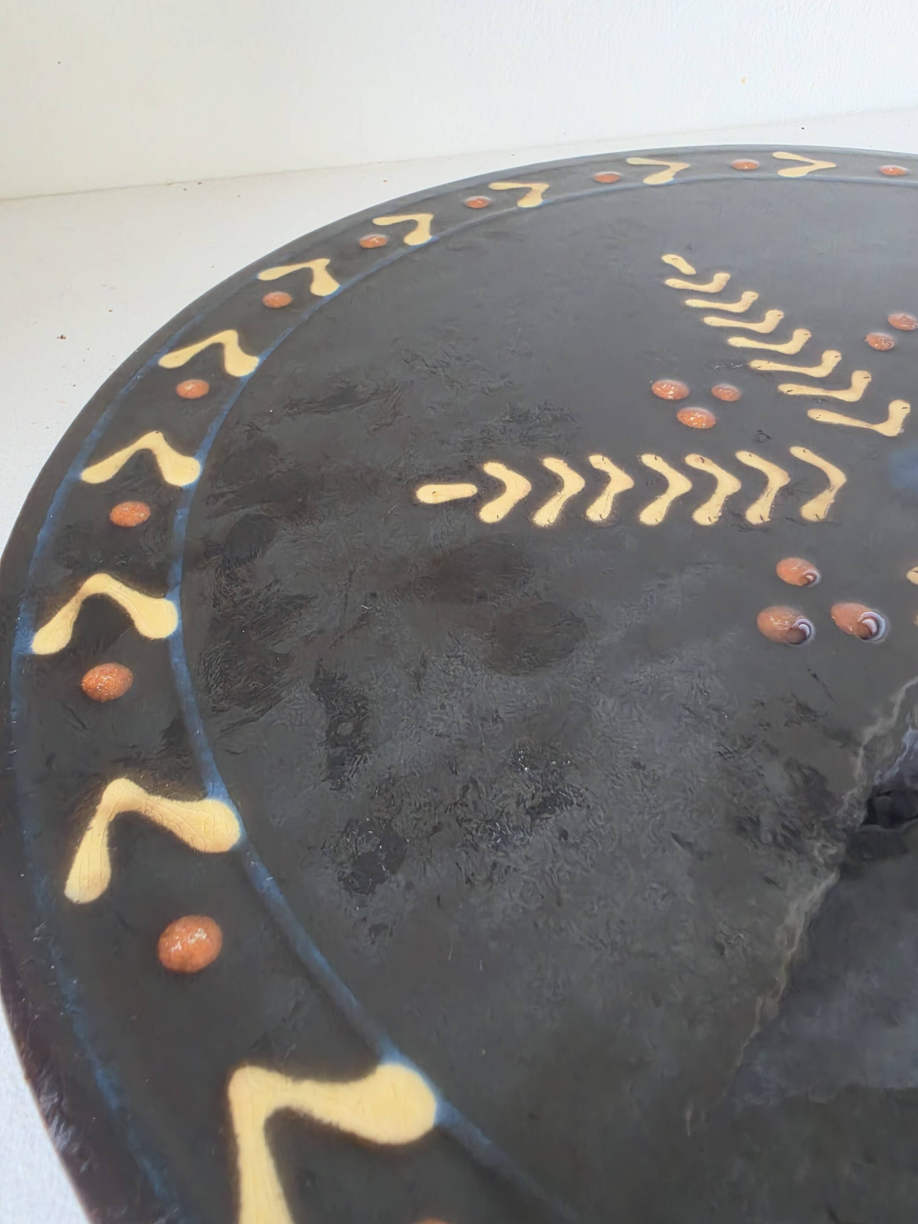 Rare black ceramic plate biot vintage stamp 1960 star 30 cm