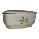 Antique butter dish in faience – Bird decoration – Late 19th / early 20th century