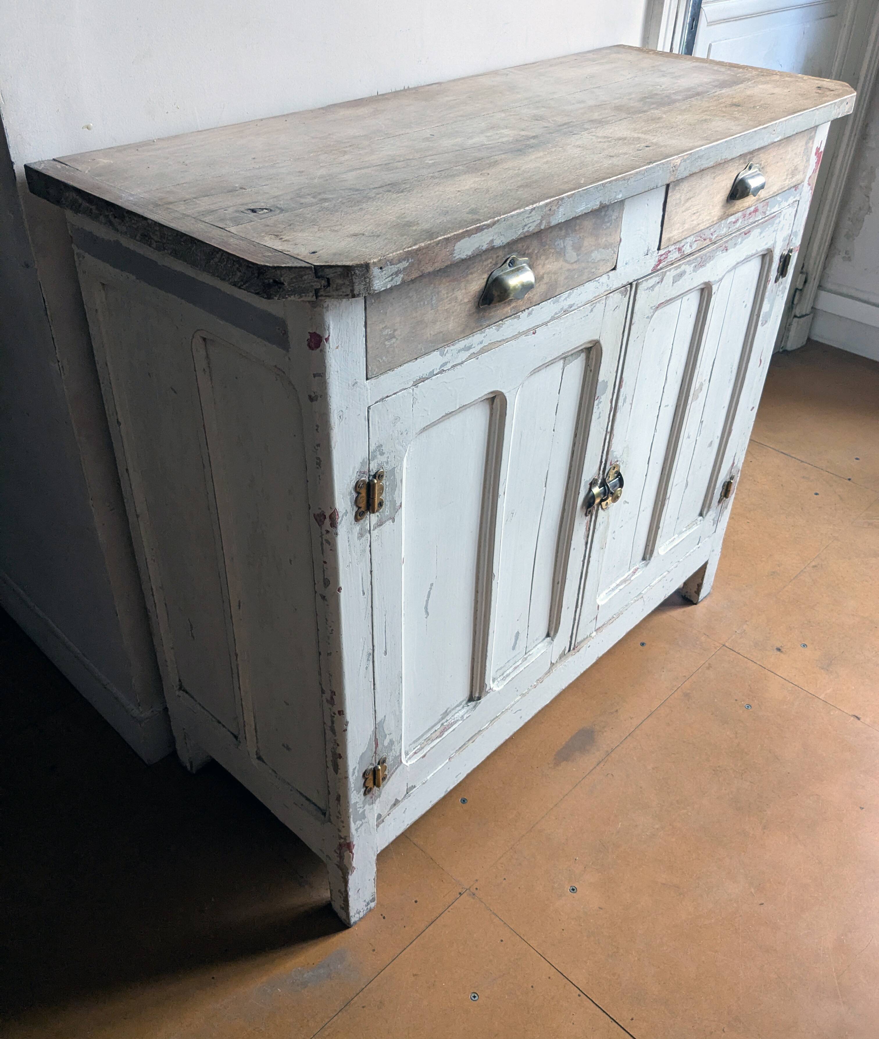 Vintage Parisian sideboard in its original patinated paint.