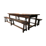 Farm table and two oak benches 19th