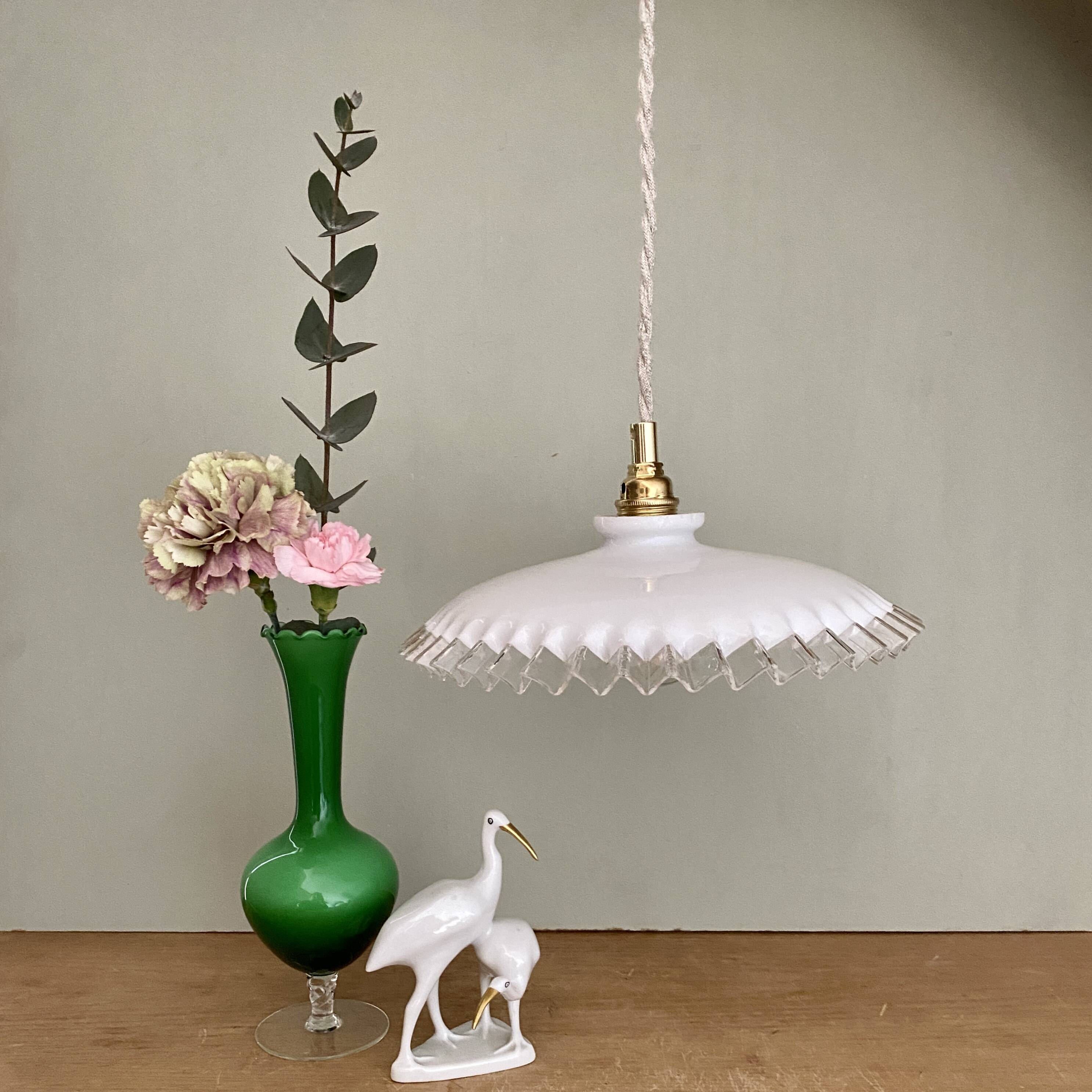Vintage lampshade pendant light in white opaline
