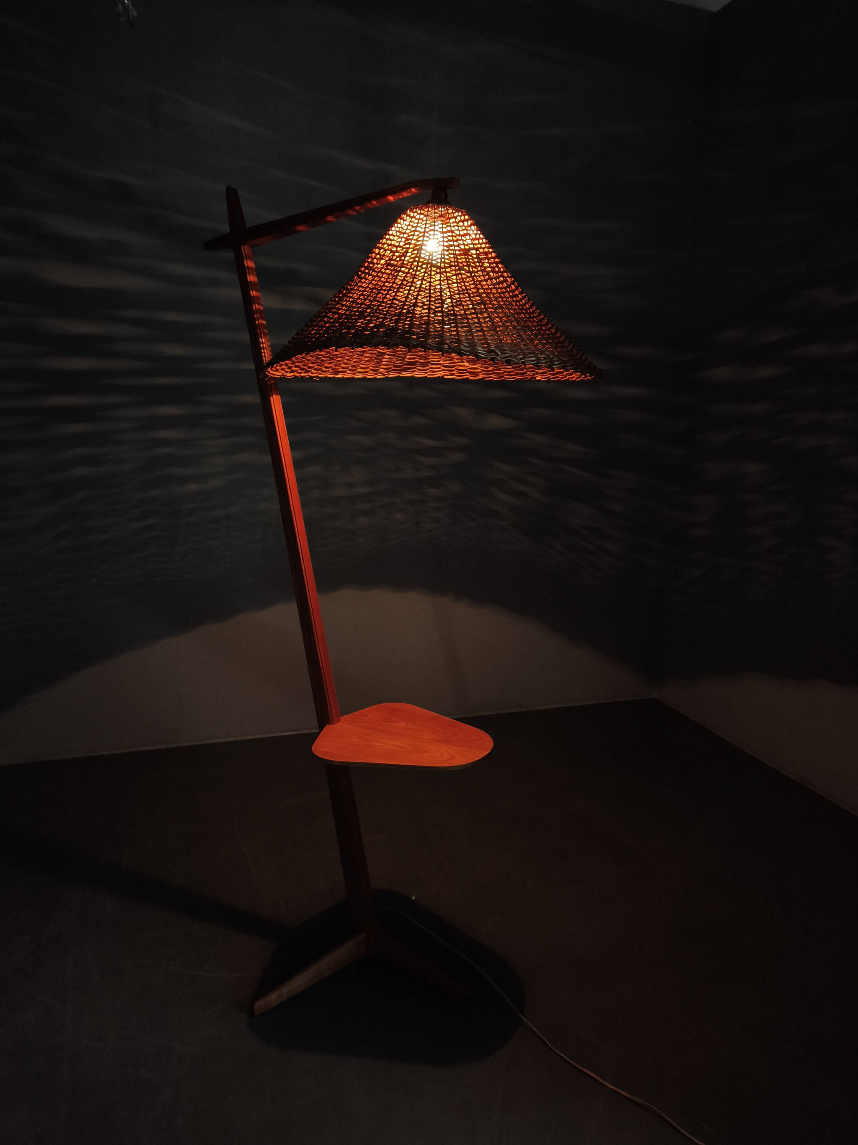 Mid-Century Floor Lamp with Rattan Shade, Czechoslovakia, 1960s