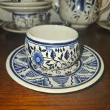 Ancien service à café en Faïence Henriot Quimper à décor floral et élégant bleu