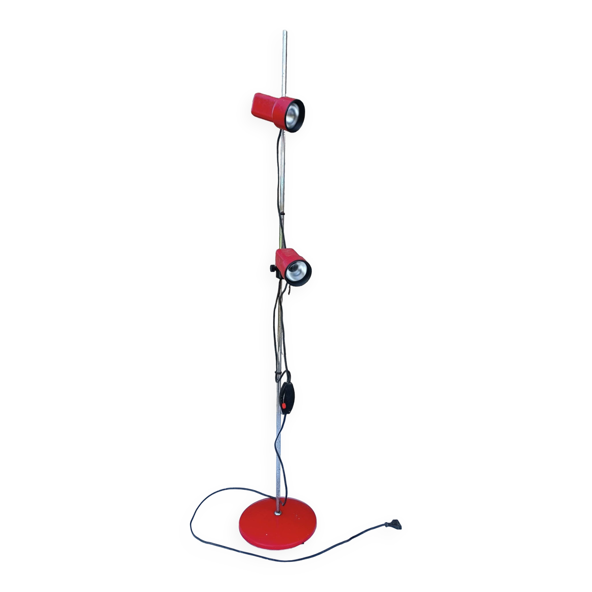 Lampadaire en metal chromé et spots rouge année 80