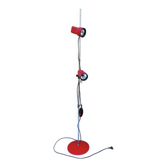 Floor lamp in chromed metal and red spotlights from the 80s