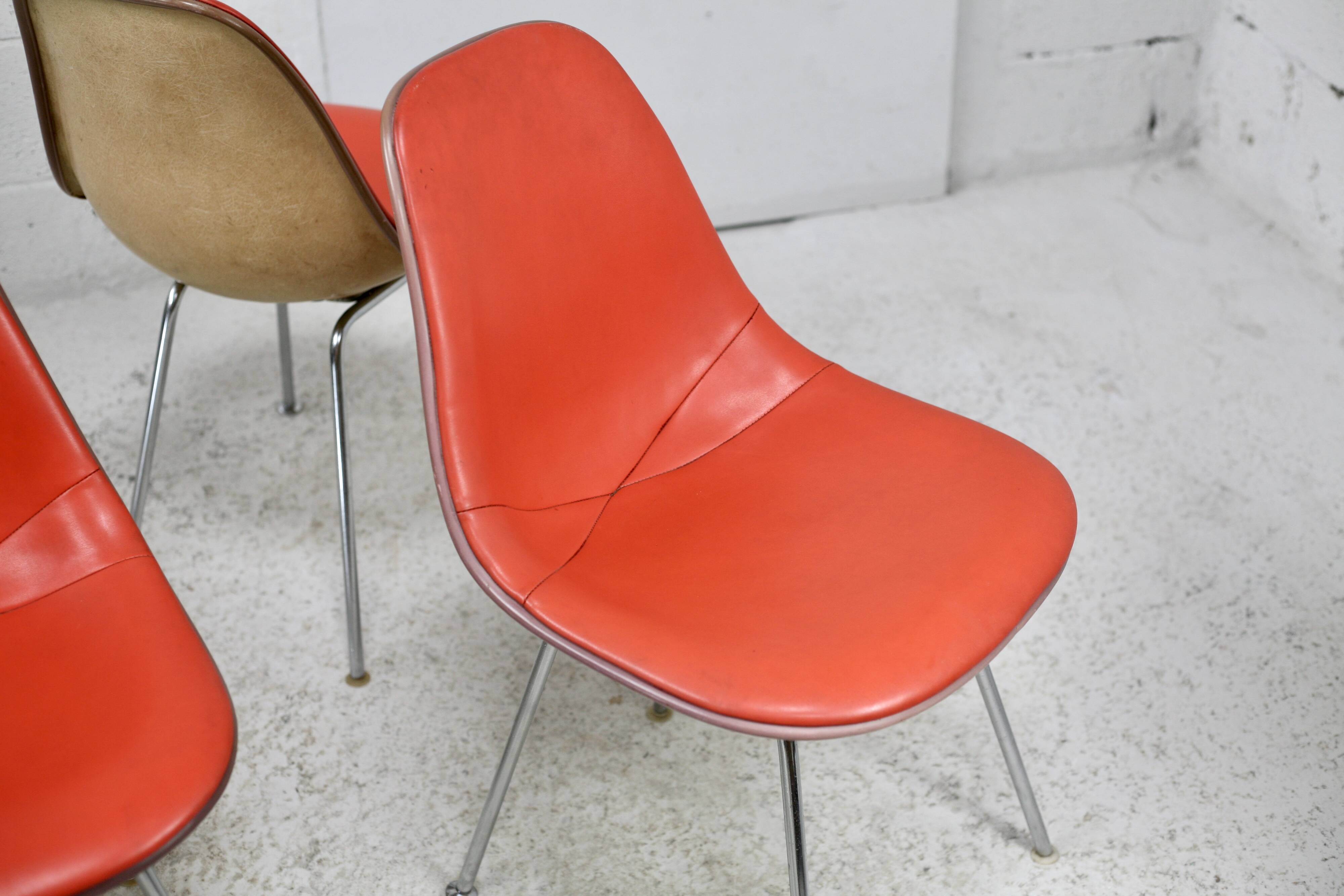Ray & Charles Eames, Herman Miller edition, set of 4 orange chairs. Circa 1960