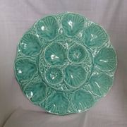 Turquoise barbotine oyster dish Gien France
