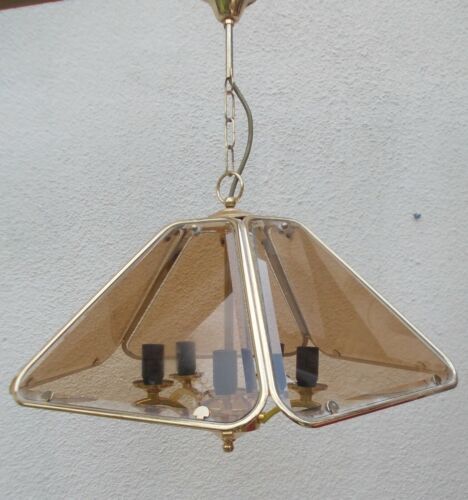 Vintage chandelier 70/80 gilded and smoked glass