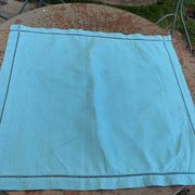 Large pillowcase, cotton linen, emerald blue tinted, border with openings, old
