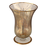 Vase en verre doré Art Déco avec décoration géométrique en grille dorée