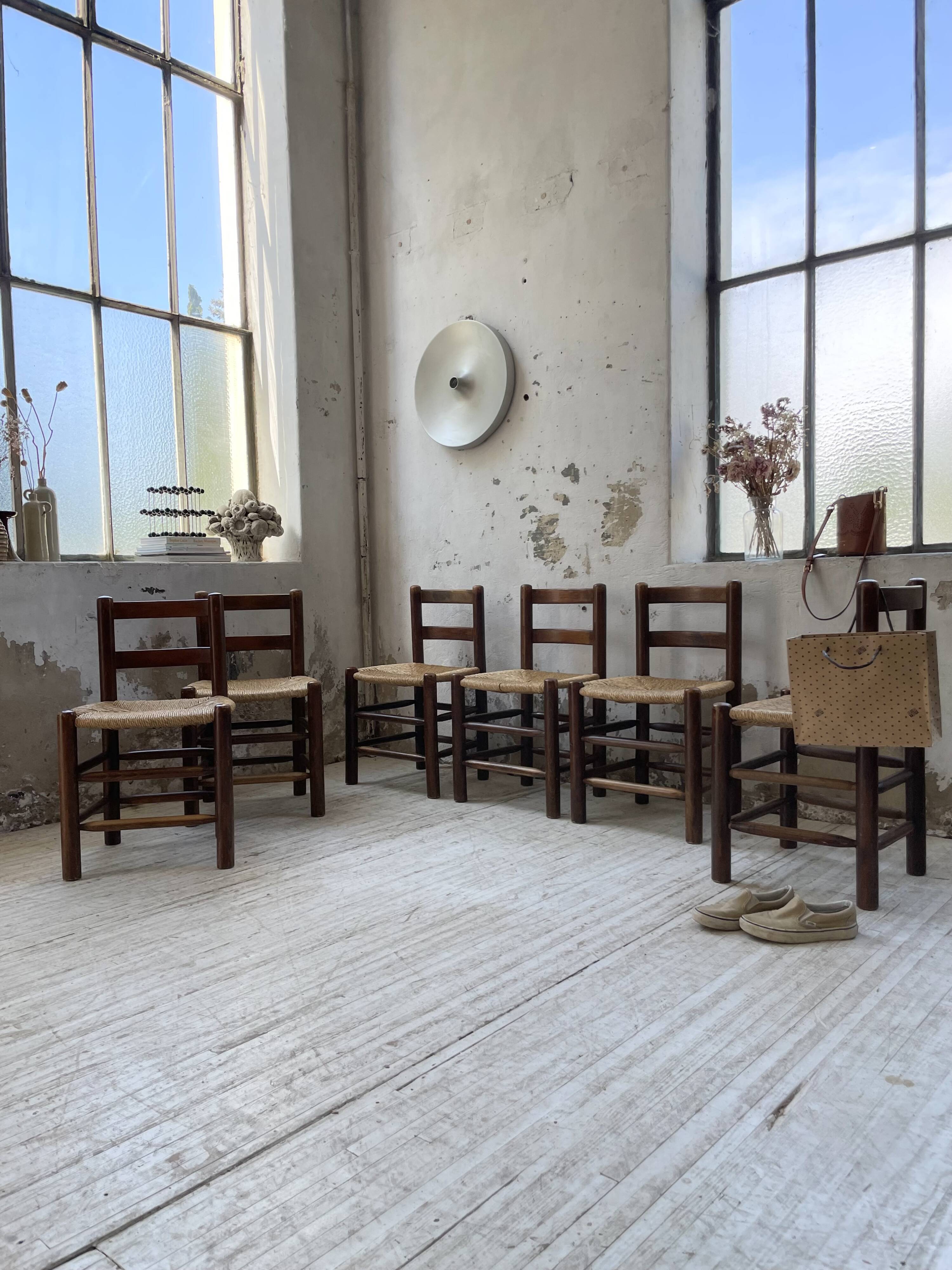 6 straw and oak chairs, mountain furniture