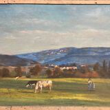 Tableau HSP "Autumn Evening in the Jura" post-impressionist signed