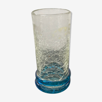 Vase roulé verre craquelé bleu vintage