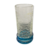 Vase roulé verre craquelé bleu vintage