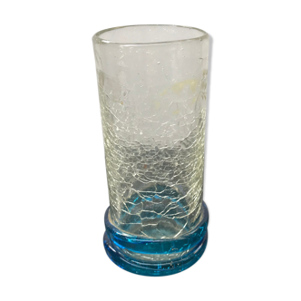 Vase roulé verre craquelé bleu vintage