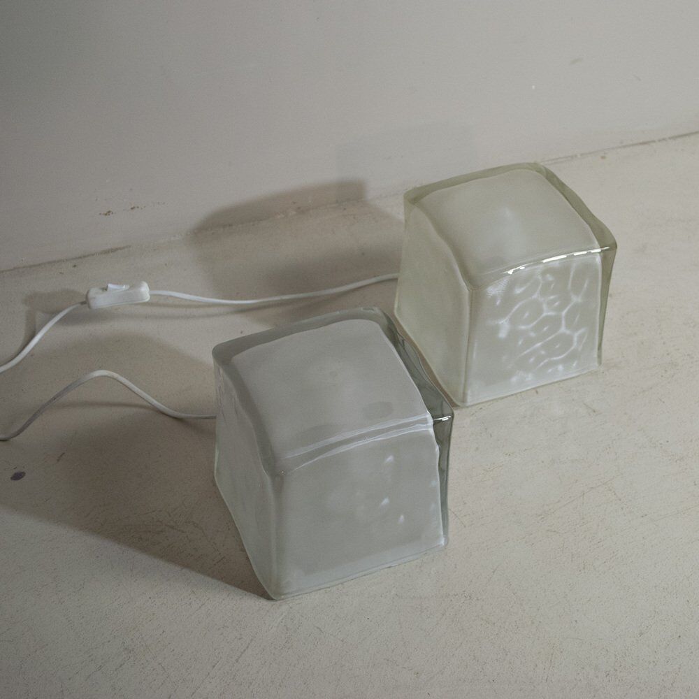 Cubic frosted glass table lamps, late 1970s, set of 2.