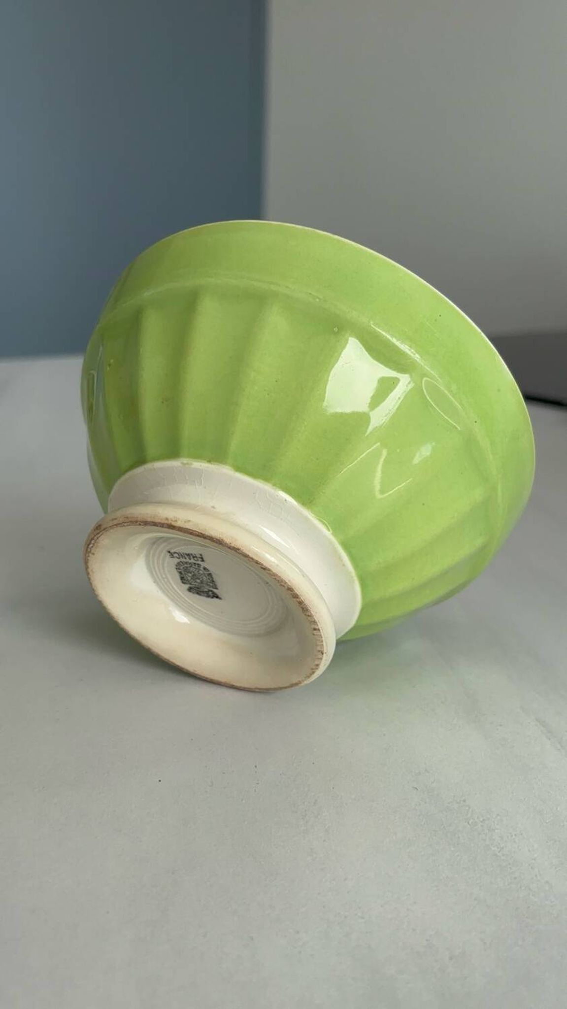 Antique bowl Digoin Sarreguemines France | Vintage green earthenware bowl
