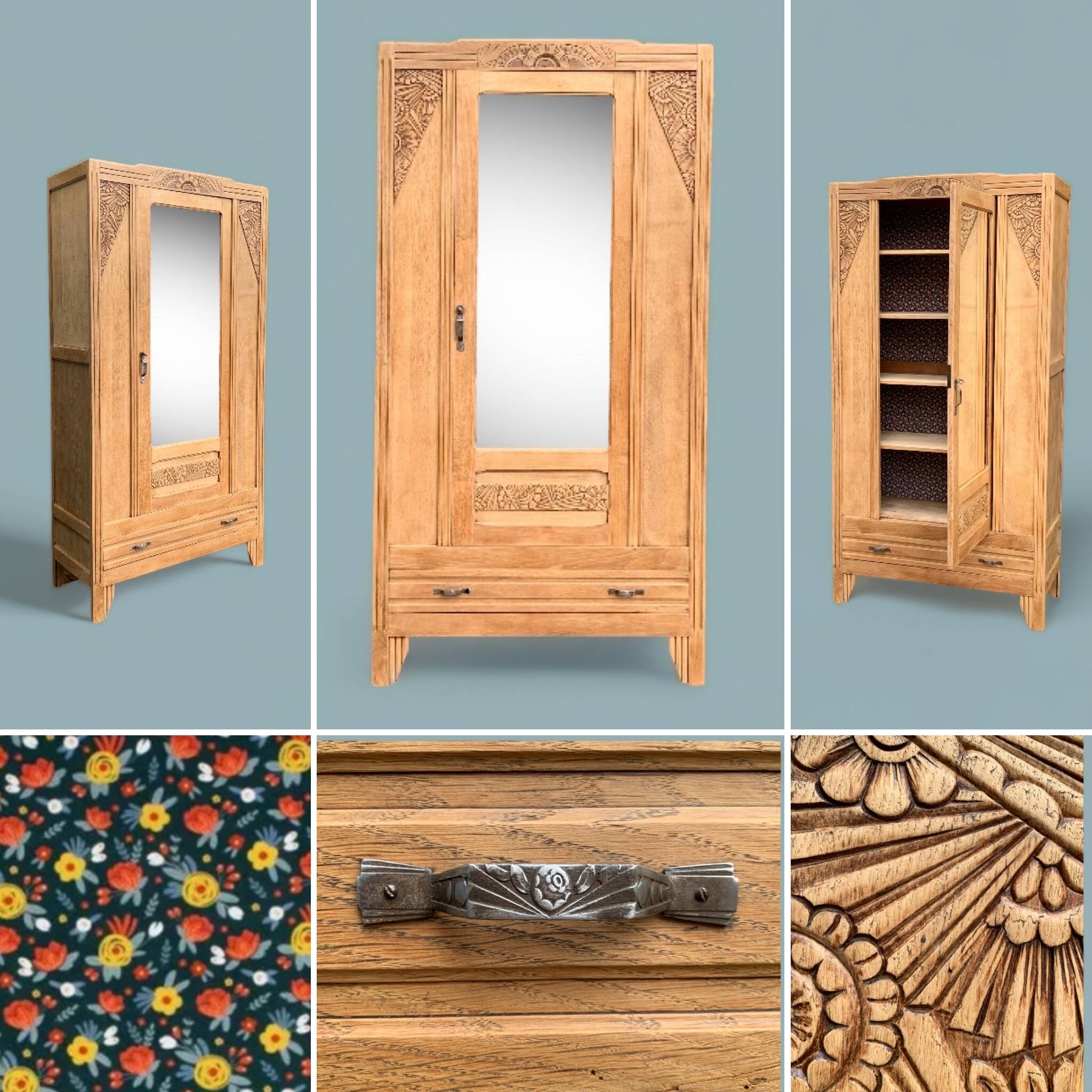 Parisian art deco cabinet in raw wood 1930