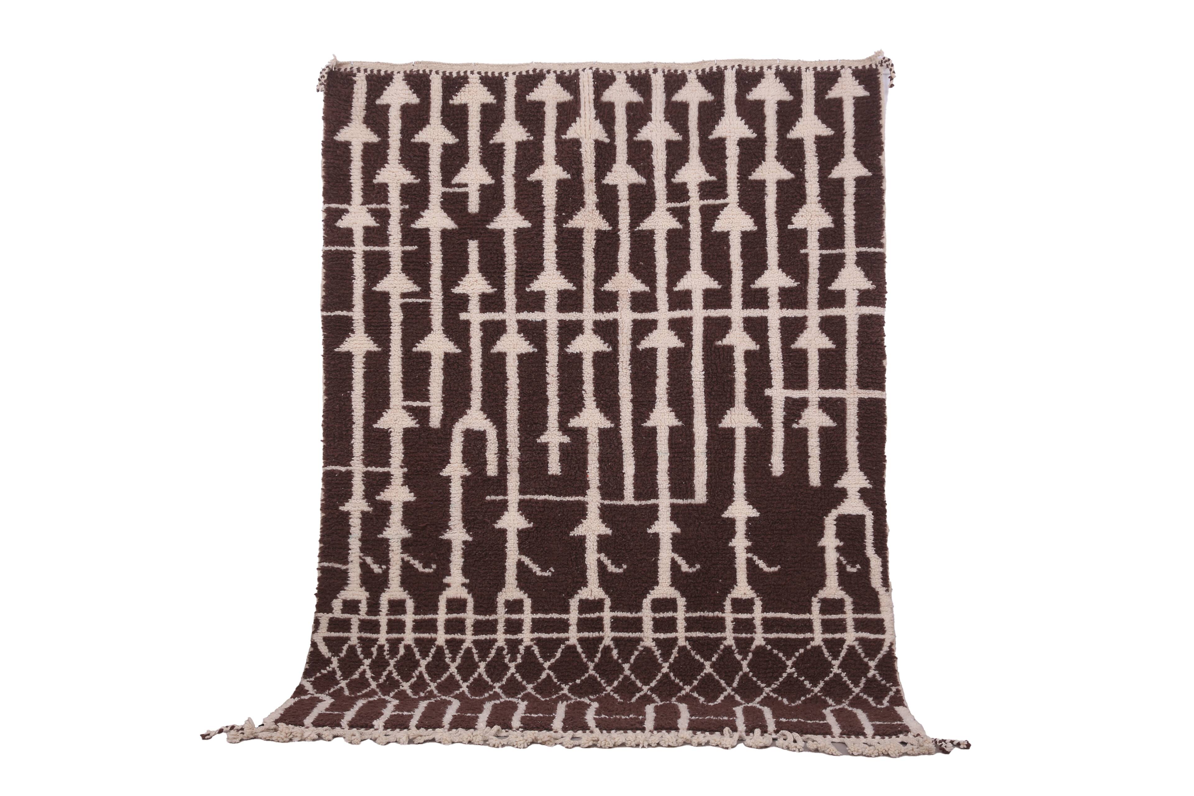 Brown Beni Ourain Rug 183 x 246 cm, Handmade Berber Wool Rug, Vintage Style