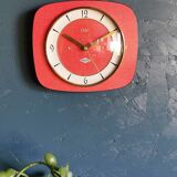 Vintage formica clock rectangular silent wall clock "Odo red"