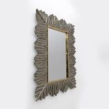 Mid-Century Modern Italian Brass and Leaves Murano Glass Wall Mirror