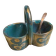 Salt and pepper shaker in gres Artceram Art Nouveau basket shape with spoon.