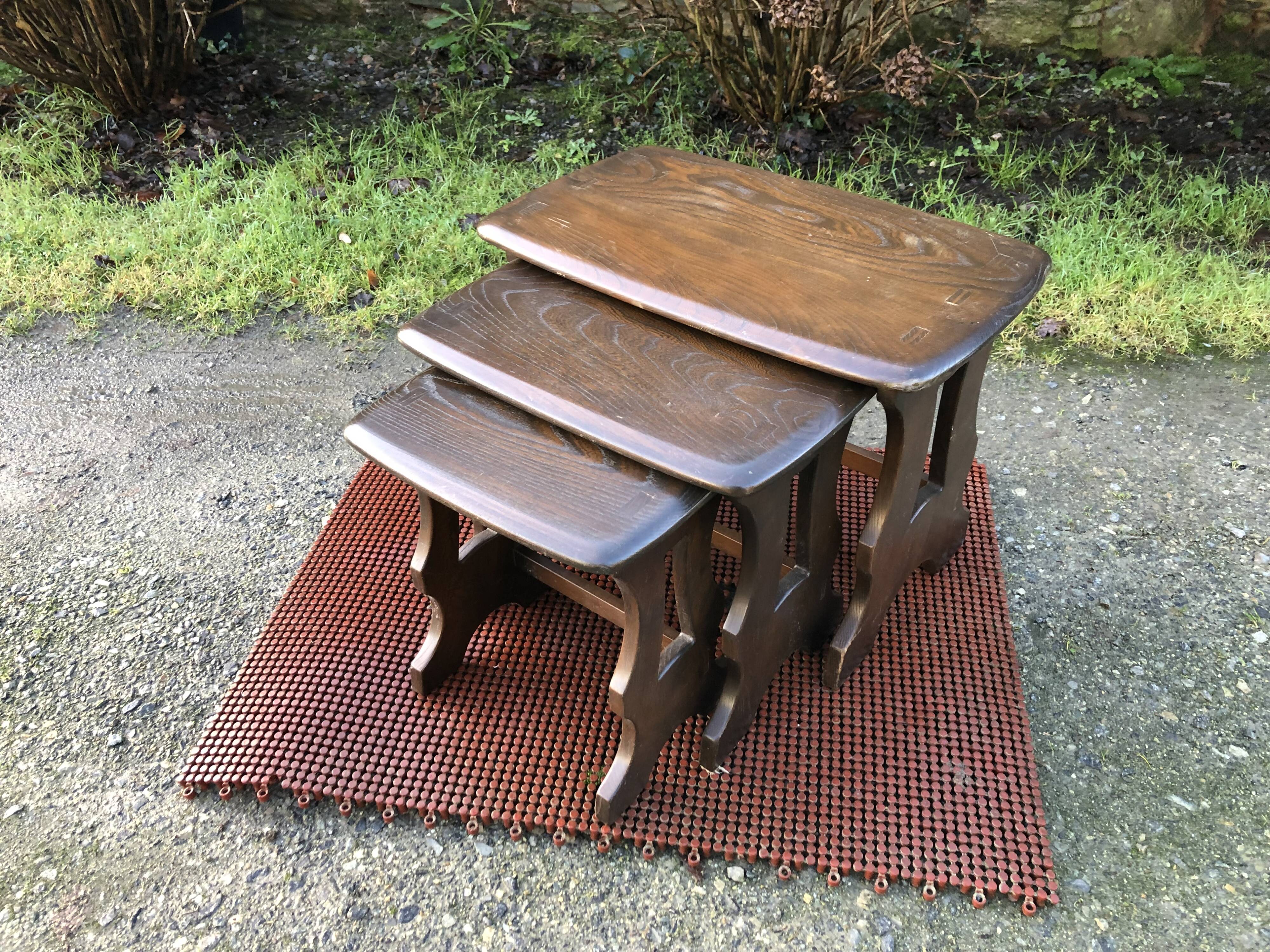 Vintage English nesting tables in elm.
