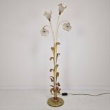 Italian Floor Lamp with Metal Stems, Leaf Details and Murano Glass Flowers